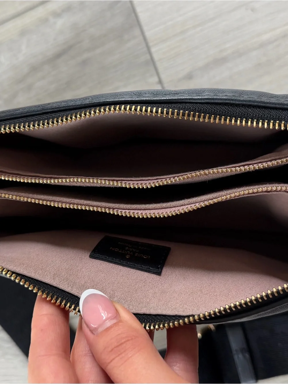 Louis Vuitton Black Monogram Embossed Crossbody with Gold Chain Strap